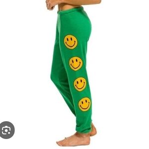 Aviator Nation Green Joggers with Smiley Faces